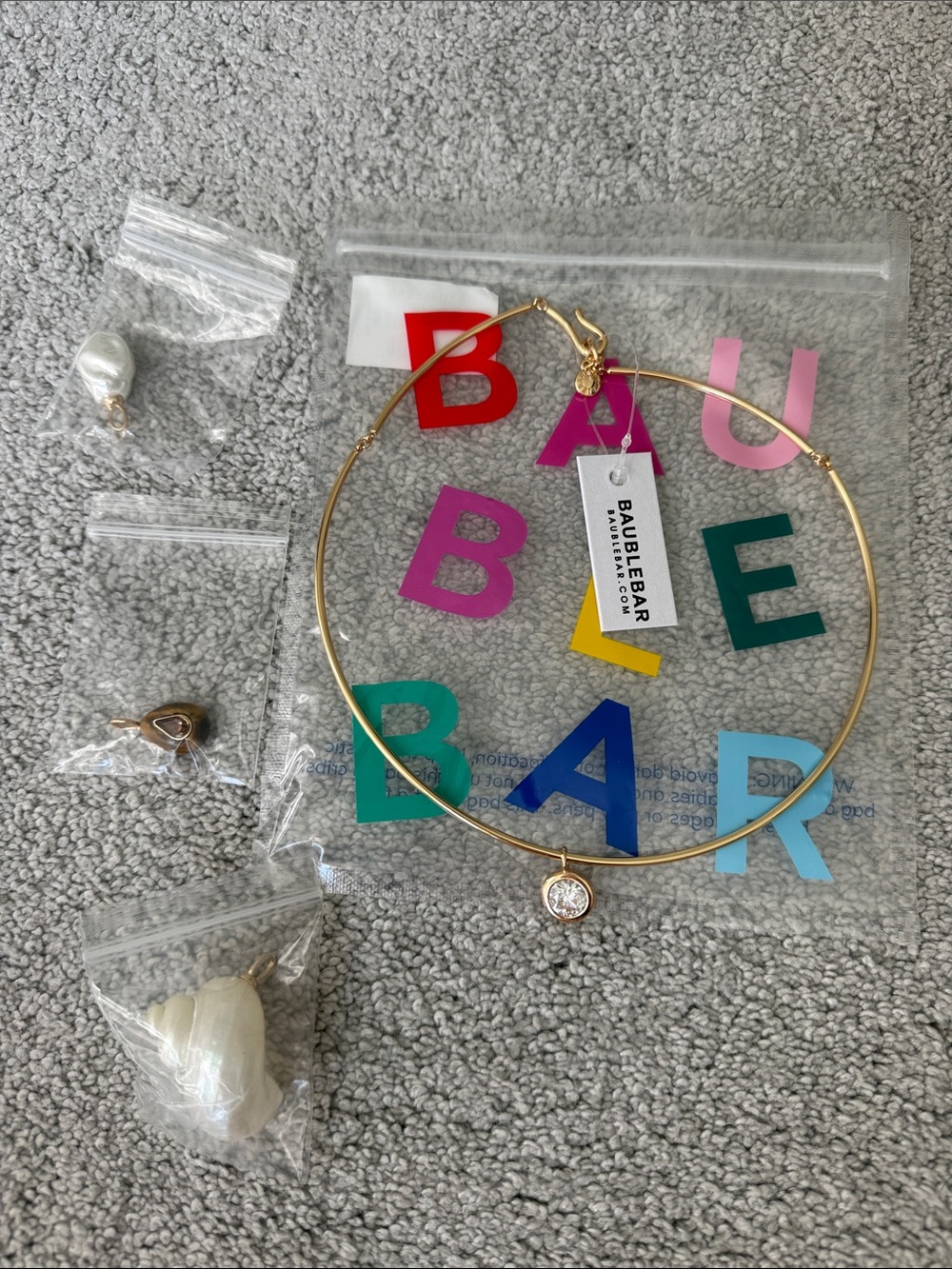 BaubleBar Gold Hoop Necklace with Clear Crystal Charm  NWT